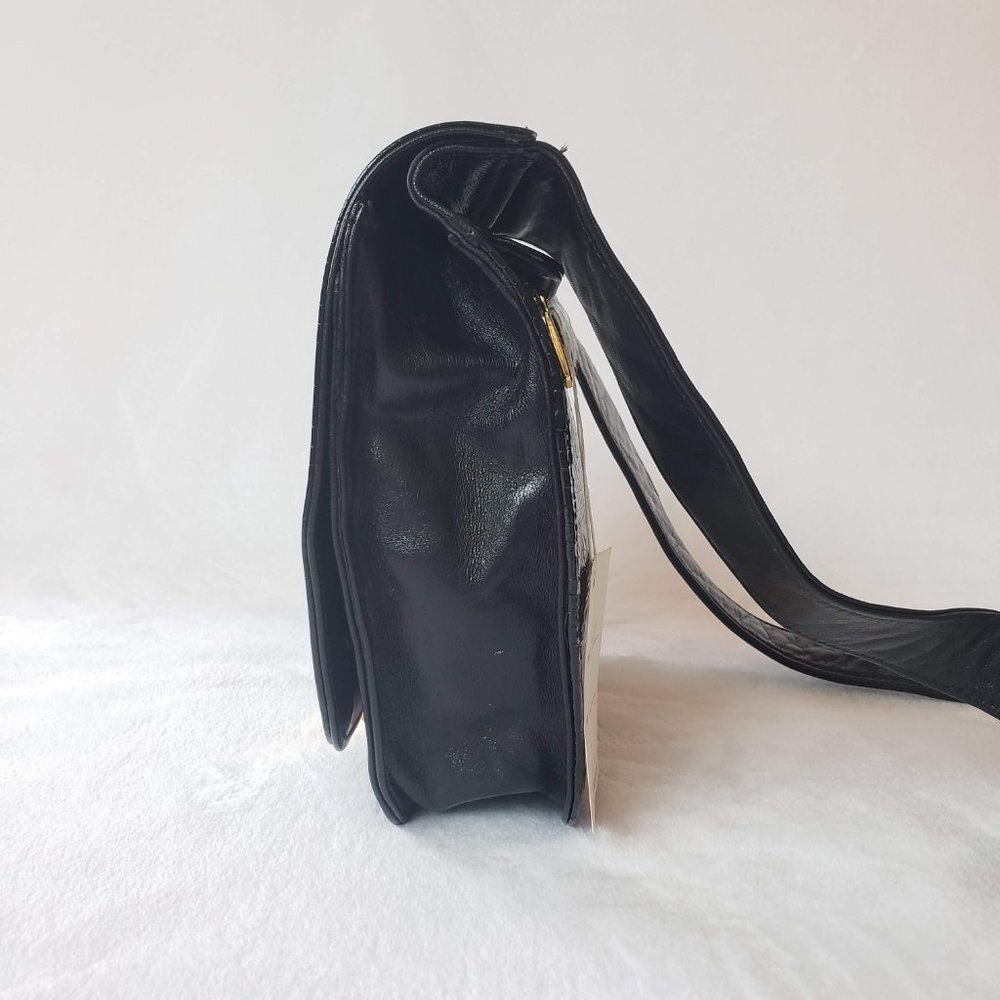 VINTAGE Atalla Handbags Leather Saddlebag Press Lock Deadstock Black Gold - Picture 3 of 12